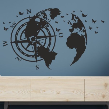 Wandaufkleber Wandtattoo Aufkleber Wand Tattoo Landschaft Berge Alpen Weg Kompass Hirsch Geweih Panorama Wandern Globus Biker