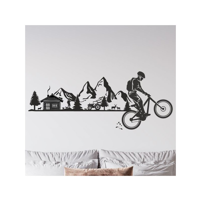 Wandaufkleber Wandtattoo Aufkleber Wand Tattoo Landschaft Berge Alpen Weg Kompass Hirsch Geweih Panorama Wandern Globus Biker
