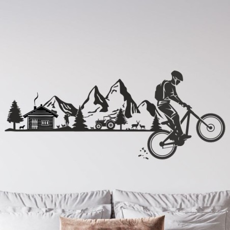 Wandaufkleber Wandtattoo Aufkleber Wand Tattoo Landschaft Berge Alpen Weg Kompass Hirsch Geweih Panorama Wandern Globus Biker