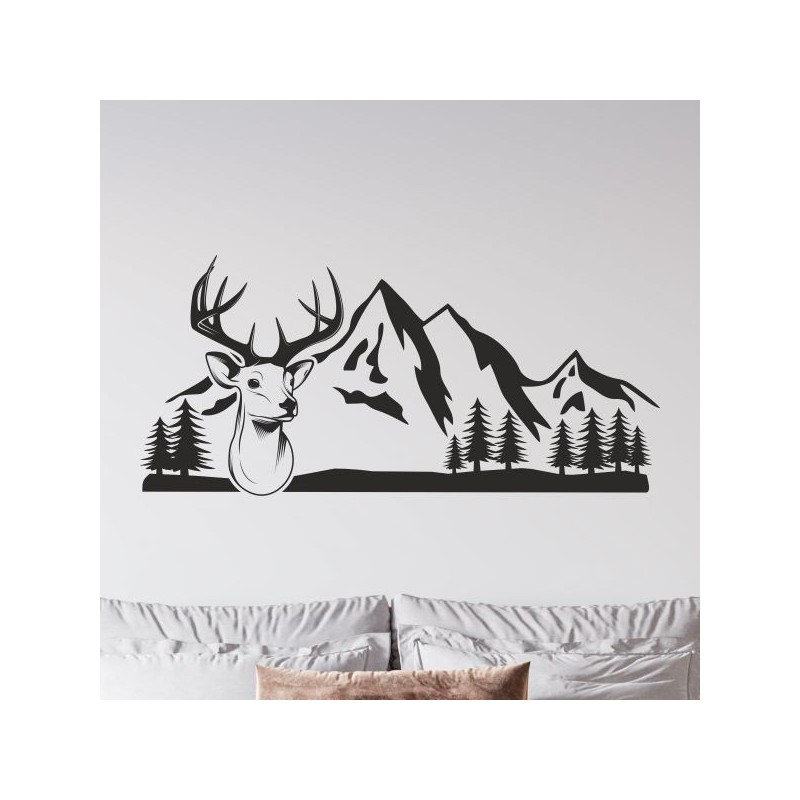 Wandaufkleber Wandtattoo Aufkleber Wand Tattoo Landschaft Berge Alpen Weg Kompass Hirsch Geweih Panorama Wandern Globus Biker