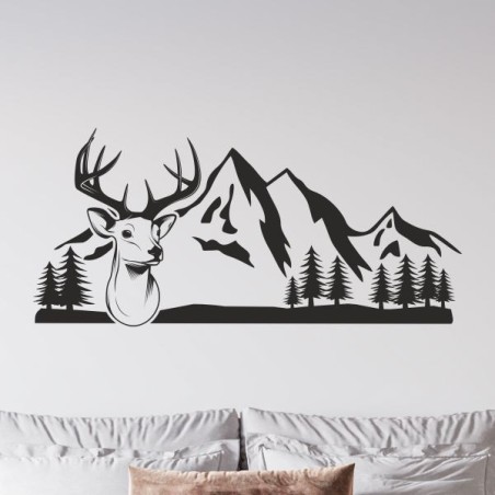 Wandaufkleber Wandtattoo Aufkleber Wand Tattoo Landschaft Berge Alpen Weg Kompass Hirsch Geweih Panorama Wandern Globus Biker