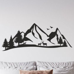 Wandaufkleber Wandtattoo Aufkleber Wand Tattoo Landschaft Berge Alpen Weg Kompass Hirsch Geweih Panorama Wandern Globus Biker