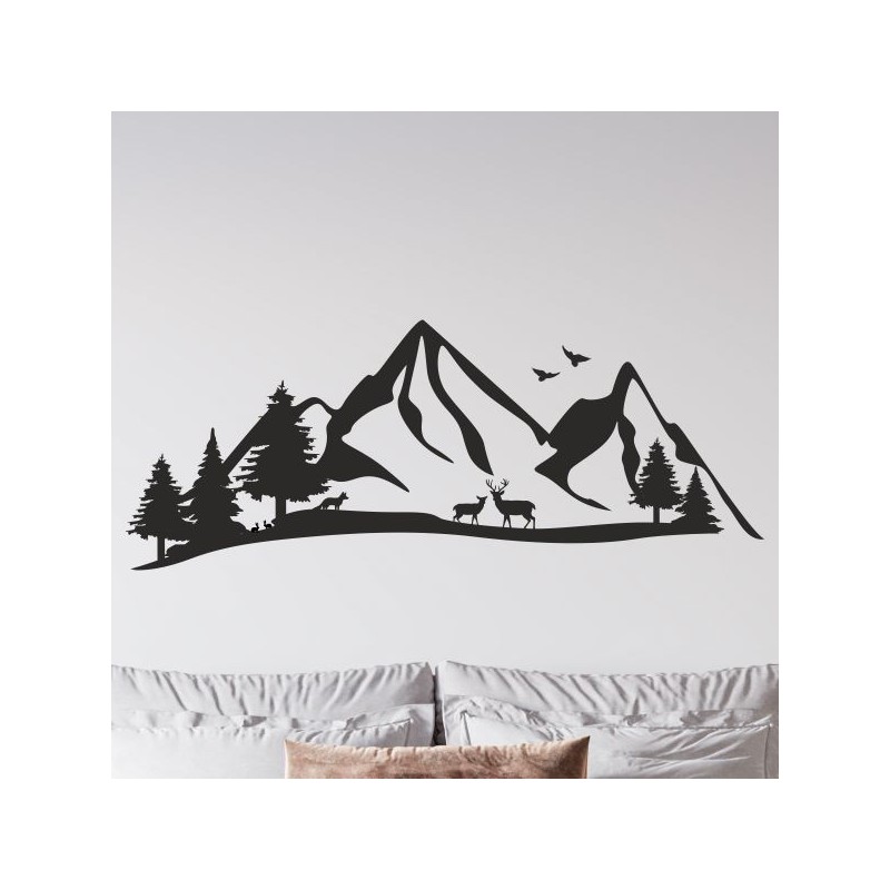 Wandaufkleber Wandtattoo Aufkleber Wand Tattoo Landschaft Berge Alpen Weg Kompass Hirsch Geweih Panorama Wandern Globus Biker
