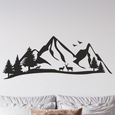 Wandaufkleber Wandtattoo Aufkleber Wand Tattoo Landschaft Berge Alpen Weg Kompass Hirsch Geweih Panorama Wandern Globus Biker