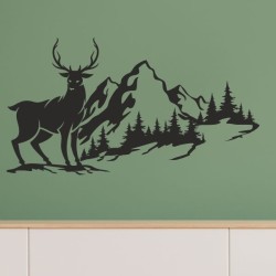 Wandaufkleber Wandtattoo Aufkleber Wand Tattoo Landschaft Berge Alpen Weg Kompass Hirsch Geweih Panorama Wandern Globus Biker