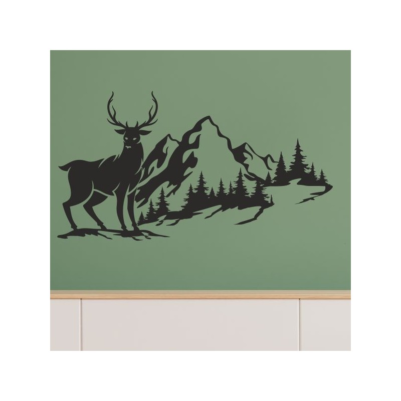 Wandaufkleber Wandtattoo Aufkleber Wand Tattoo Landschaft Berge Alpen Weg Kompass Hirsch Geweih Panorama Wandern Globus Biker
