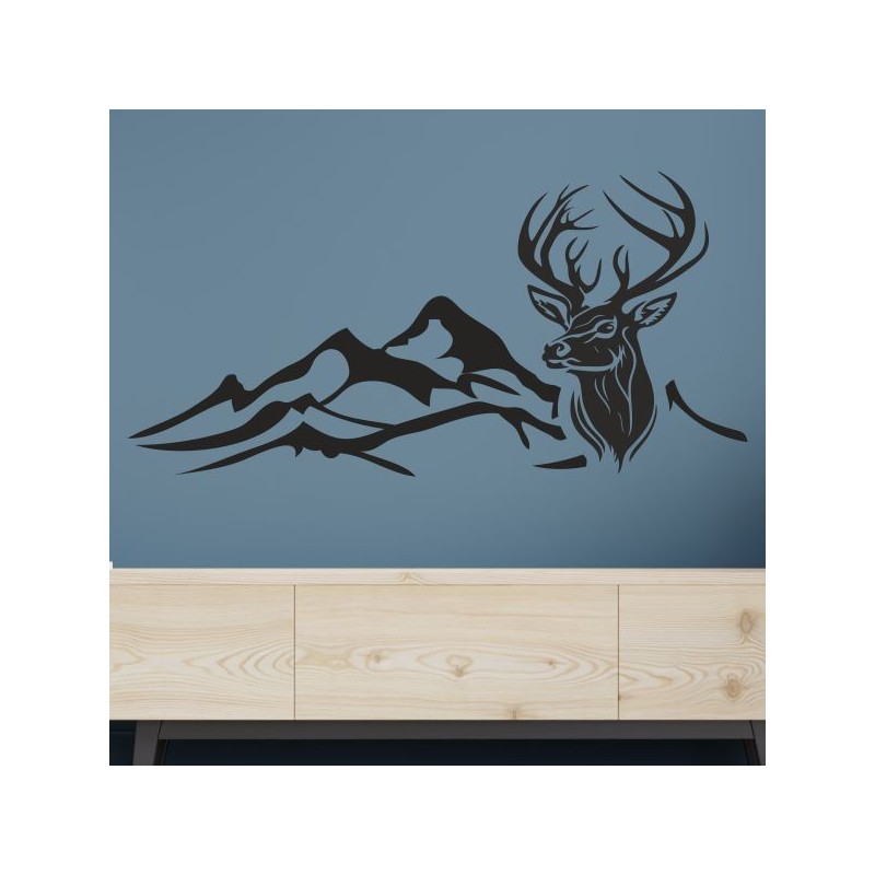 Wandaufkleber Wandtattoo Aufkleber Wand Tattoo Landschaft Berge Alpen Weg Kompass Hirsch Geweih Panorama Wandern Globus Biker