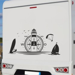 Aufkleber Wohnmobil Wohnwagen Reise Camping Auto Reisemobil Möwe Meer Kompass Globus Strand Palme Urlaub Spruch Familie Zuhause