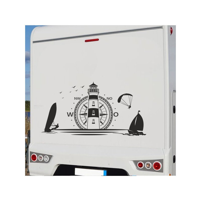 Aufkleber Wohnmobil Wohnwagen Reise Camping Auto Reisemobil Möwe Meer Kompass Globus Strand Palme Urlaub Spruch Familie Zuhause