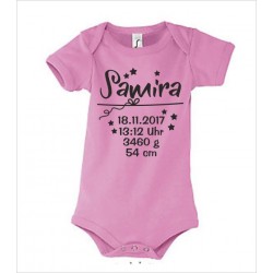 Babybody bedruckt Body Strampler Wunschname Name, Datum, Gewicht, Größe und Uhrzeit Geburt Geschenk Textildruck