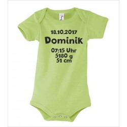 Babybody bedruckt Body Strampler Wunschname Name, Datum, Gewicht, Größe und Uhrzeit Geburt Geschenk Textildruck