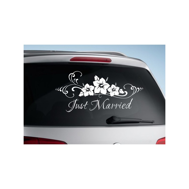 Aufkleber Just Married Ehe Hochzeit Paar Liebe Herz Ringe Datum Namen