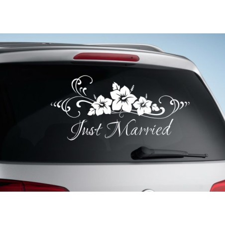 Aufkleber Just Married Ehe Hochzeit Paar Liebe Herz Ringe Datum Namen