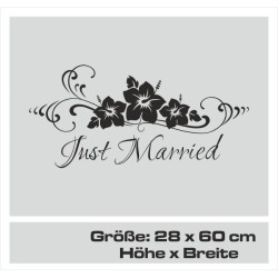Aufkleber Just Married Ehe Hochzeit Paar Liebe Herz Ringe Datum Namen