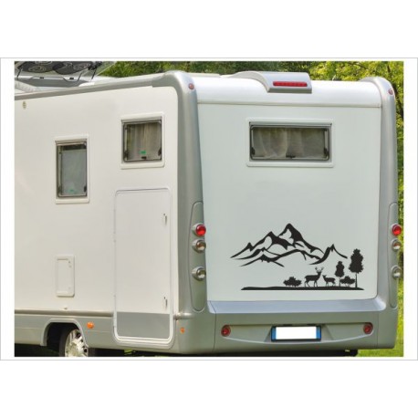 Wohnmobil Aufkleber Alpen Berge Landschaft Panorama Wild Tiere Reh Hirsch Wohnwagen Caravan Camper WOMA