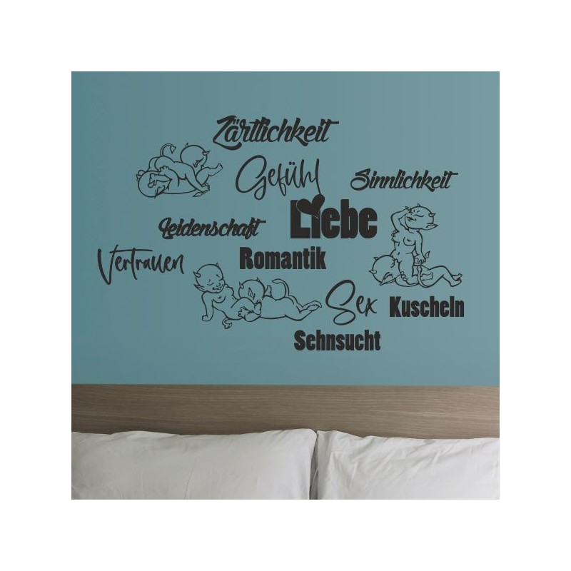 Wandaufkleber Wandtattoo Träume Dreams Traumfänger Feder Teufel Teufelchen Liebe Sex Leidenschaft Schriftzüge Feder Engel