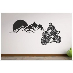 Wohnzimmer Landschaft Berge Alpen Sonne Motorrad Race Bike  Aufkleber Dekor Wandtattoo Wandaufkleber