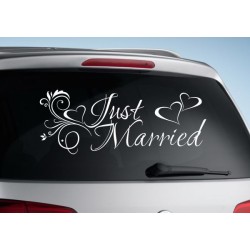 Aufkleber Just Married Ehe Hochzeit Paar Liebe Herz Ringe Datum Namen