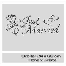 Aufkleber Just Married Ehe Hochzeit Paar Liebe Herz Ringe Datum Namen