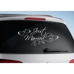 Aufkleber Just Married Ehe Hochzeit Paar Liebe Herz Ringe Datum Namen