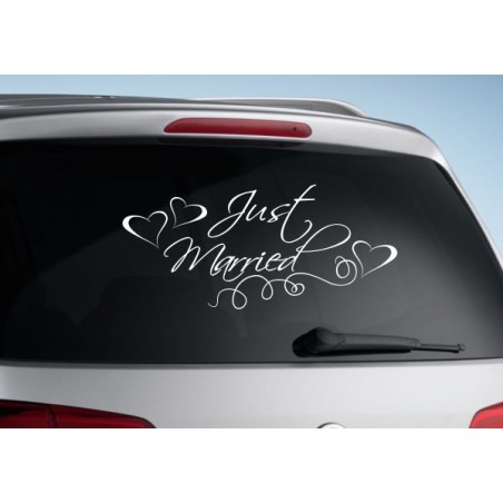 Aufkleber Just Married Ehe Hochzeit Paar Liebe Herz Ringe Datum Namen