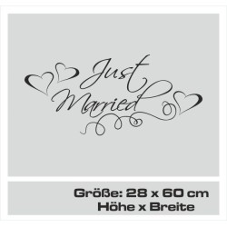 Aufkleber Just Married Ehe Hochzeit Paar Liebe Herz Ringe Datum Namen