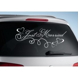 Aufkleber Just Married Ehe Hochzeit Paar Liebe Herz Ringe Datum Namen