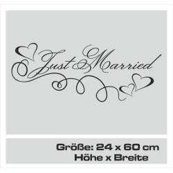 Aufkleber Just Married Ehe Hochzeit Paar Liebe Herz Ringe Datum Namen