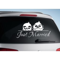 Aufkleber Just Married Ehe Hochzeit Paar Liebe Herz Ringe Datum Namen