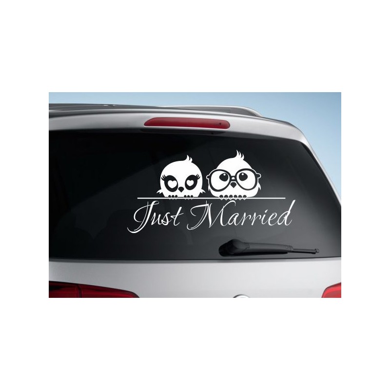 Aufkleber Just Married Ehe Hochzeit Paar Liebe Herz Ringe Datum Namen
