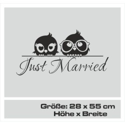 Aufkleber Just Married Ehe Hochzeit Paar Liebe Herz Ringe Datum Namen