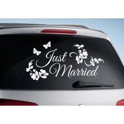 Aufkleber Just Married Ehe Hochzeit Paar Liebe Herz Ringe Datum Namen