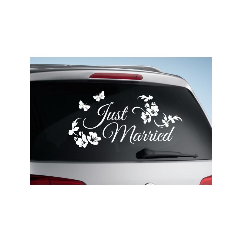 Aufkleber Just Married Ehe Hochzeit Paar Liebe Herz Ringe Datum Namen