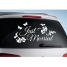 Aufkleber Just Married Ehe Hochzeit Paar Liebe Herz Ringe Datum Namen