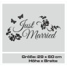 Aufkleber Just Married Ehe Hochzeit Paar Liebe Herz Ringe Datum Namen