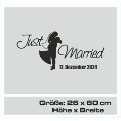 Aufkleber Just Married Ehe Hochzeit Paar Liebe Herz Ringe Datum Namen