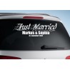 Aufkleber Just Married Ehe Hochzeit Paar Liebe Herz Ringe Datum Namen