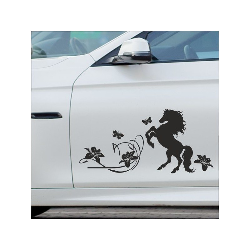 Aufkleber SET Auto Car Tattoo Style Seiten Tribal Dekor Pferd Gecko Power Blumen Ranke Fee Hexe Blumen Blüten Gecko Farbe