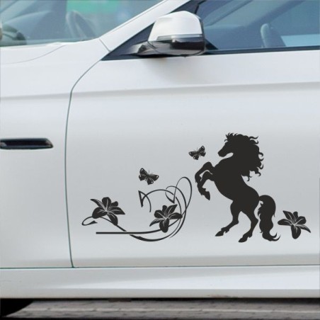 Aufkleber SET Auto Car Tattoo Style Seiten Tribal Dekor Pferd Gecko Power Blumen Ranke Fee Hexe Blumen Blüten Gecko Farbe