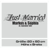 Aufkleber Just Married Ehe Hochzeit Paar Liebe Herz Ringe Datum Namen