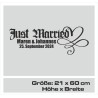 Aufkleber Just Married Ehe Hochzeit Paar Liebe Herz Ringe Datum Namen
