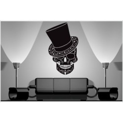 Wohnzimmer Mexican Sugar Skull Zylinder Gentleman  Totenkopf Aufkleber Dekor Wandtattoo Wandaufkleber