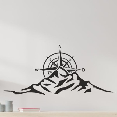 Wandaufkleber Wandtattoo Aufkleber Wand Tattoo Landschaft Berge Alpen Weg Kompass Hirsch Geweih Panorama Wandern Globus Biker