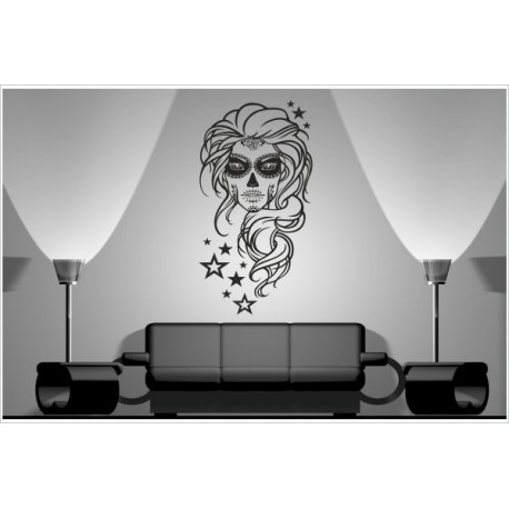 Wohnzimmer Mexican Sugar Skull Lady Sterne Totenkopf Aufkleber Dekor Wandtattoo Wandaufkleber