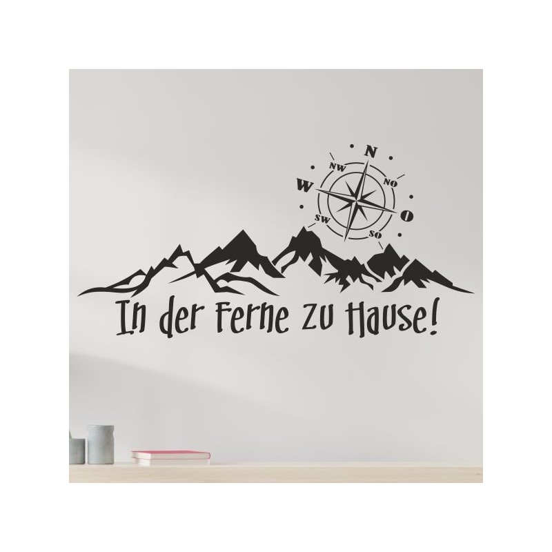 Wandaufkleber Wandtattoo Aufkleber Wand Tattoo Landschaft Berge Alpen Weg Kompass Hirsch Geweih Panorama Wandern Globus Biker