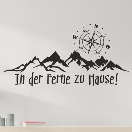 Wandaufkleber Wandtattoo Aufkleber Wand Tattoo Landschaft Berge Alpen Weg Kompass Hirsch Geweih Panorama Wandern Globus Biker