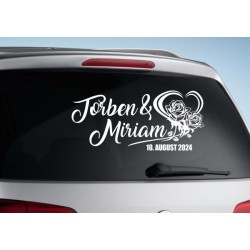 Aufkleber Just Married Ehe Hochzeit Paar Liebe Herz Ringe Datum Namen