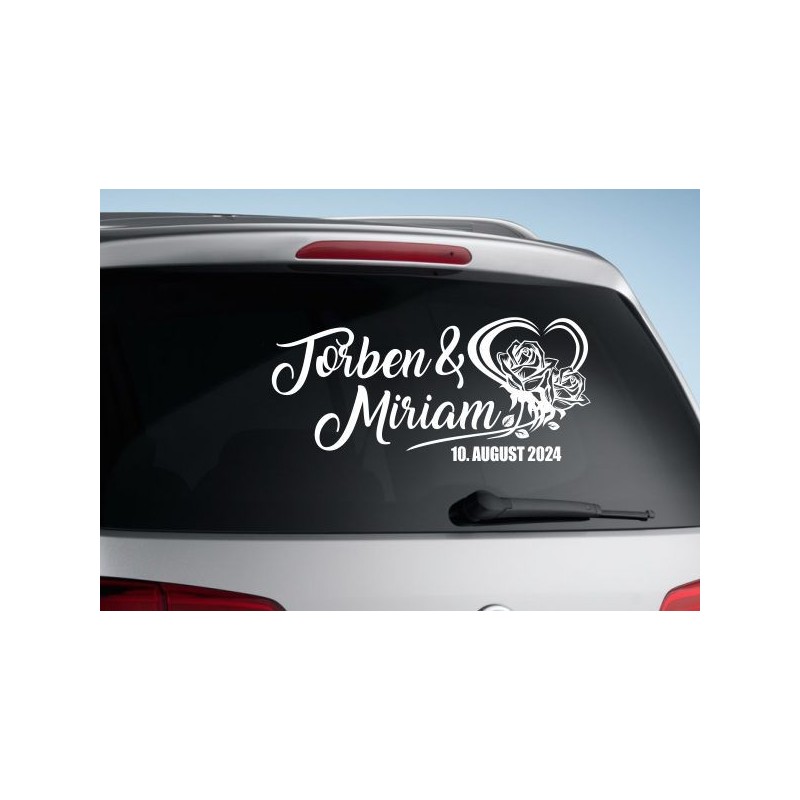 Aufkleber Just Married Ehe Hochzeit Paar Liebe Herz Ringe Datum Namen