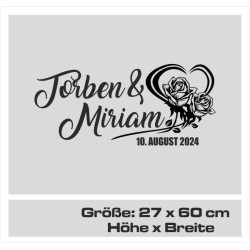 Aufkleber Just Married Ehe Hochzeit Paar Liebe Herz Ringe Datum Namen