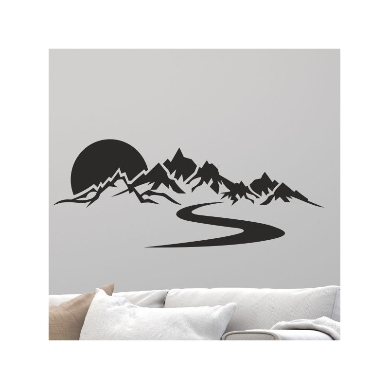 Wandaufkleber Wandtattoo Aufkleber Wand Tattoo Landschaft Berge Alpen Weg Kompass Hirsch Geweih Panorama Wandern Globus Biker